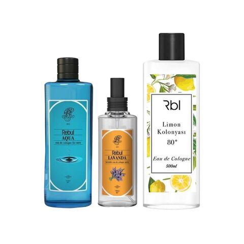 Rebul Lavanta 100 ml, Aqua 270 ml ve Limon Kolonyası 500 ml