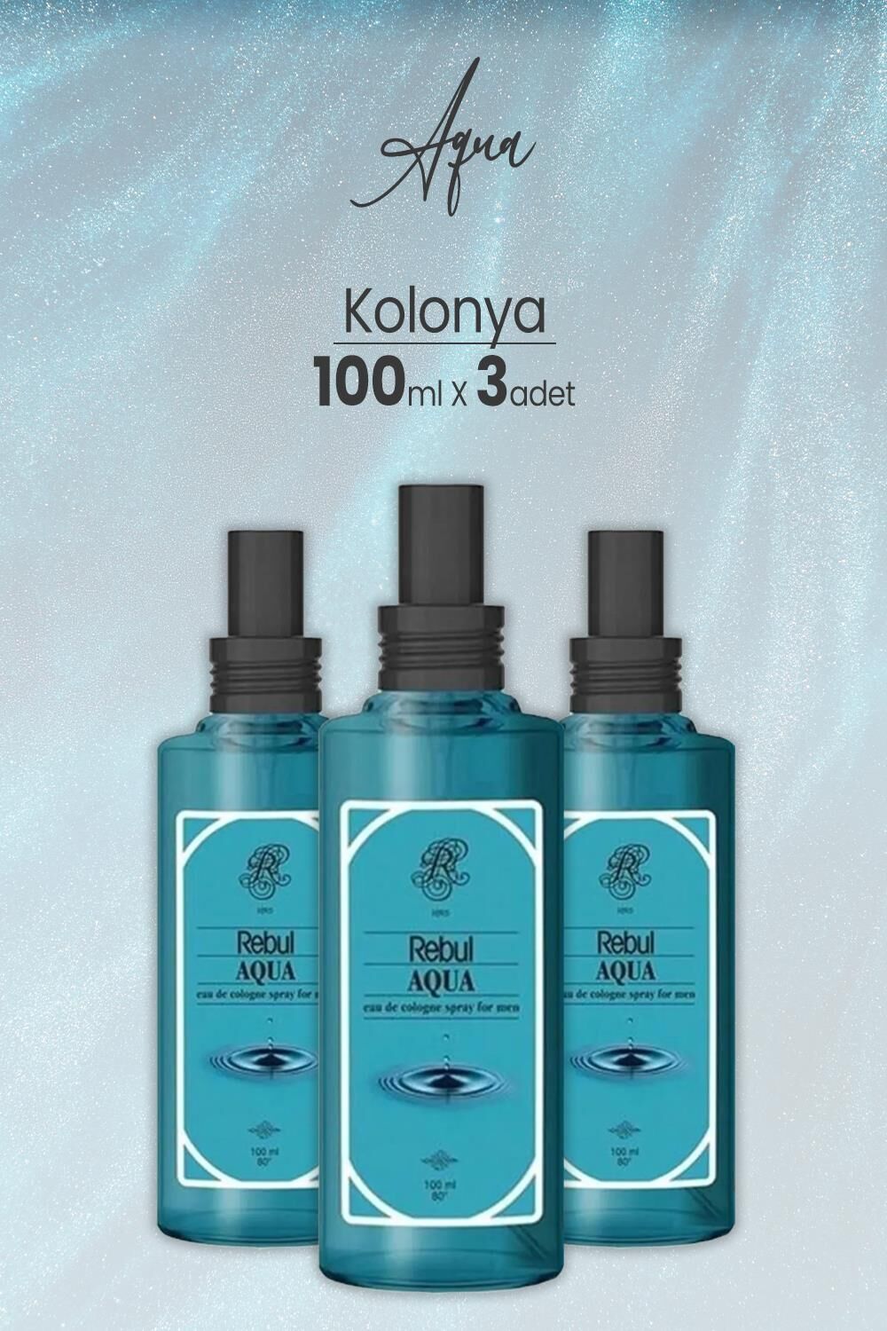 Rebul Aqua Spreyli Cam Şişe Kolonya 100 ml x 3 Adet