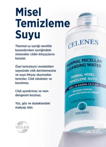 Celenes Thermal Misel Kuru ve Hassas Ciltler için Yüz Temizleme Suyu, 400 ml