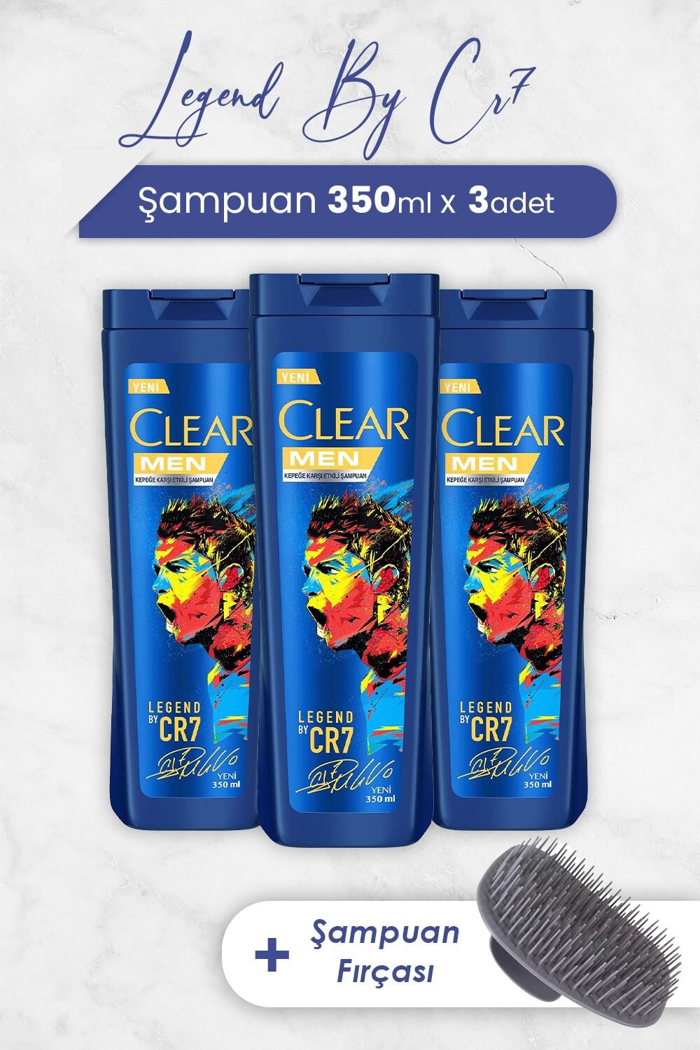 Clear Men Legend By Cristiano Ronaldo 350 ml x 3 Adet ve Şampuan Fırçası