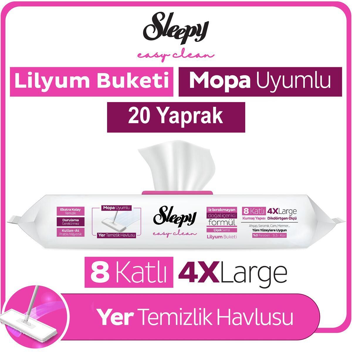 Sleepy Easy Clean Lilyum Buketi Mopa Uyumlu Yer Temizlik Havlusu 20 Yaprak