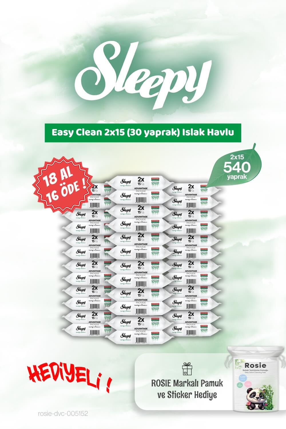 Sleepy 2x15 Easy Clean 18 AL 16 ÖDE Islak Mendil ve Rosie Hediye