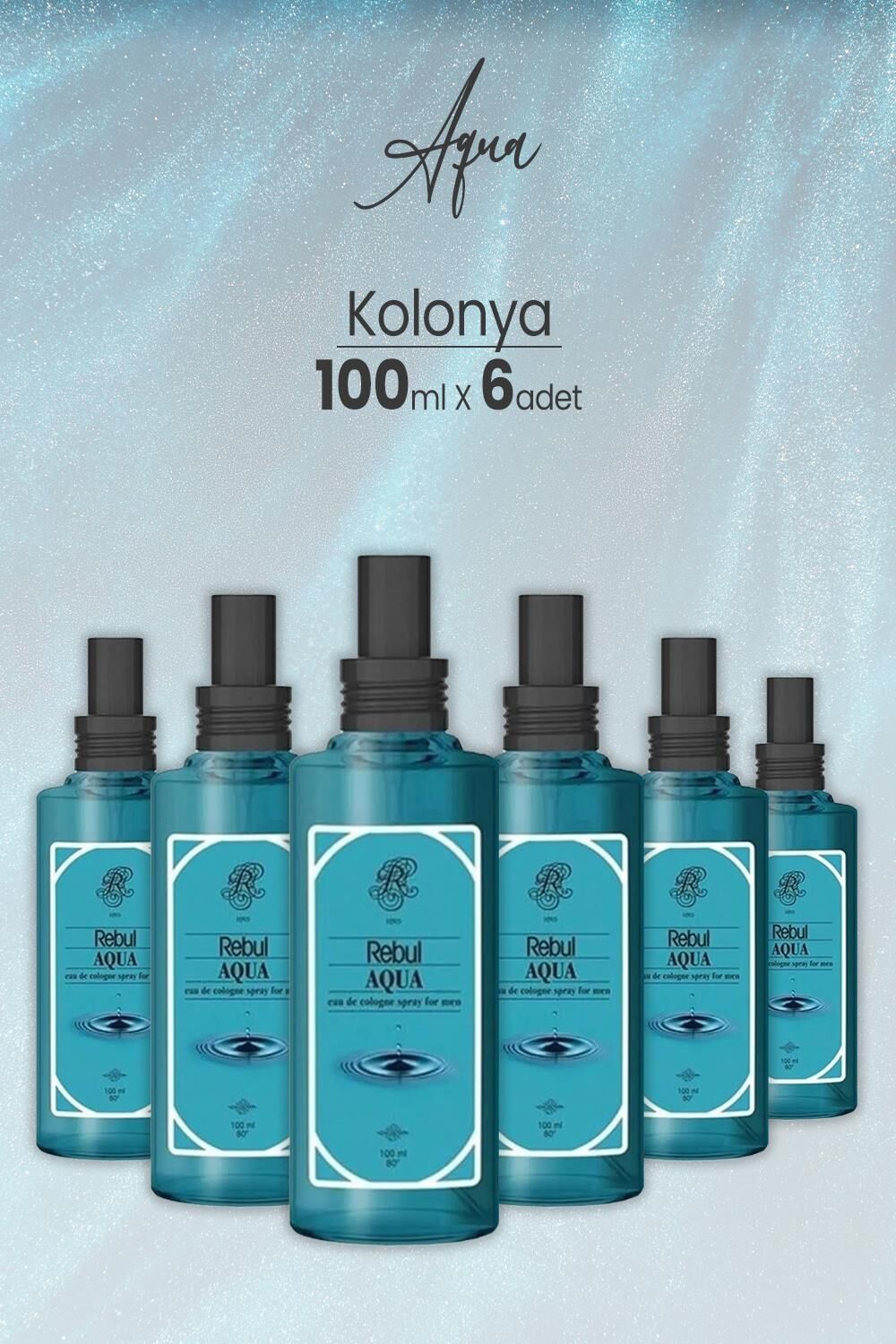 Rebul Aqua Spreyli Cam Şişe Kolonya 100 ml x 6 Adet
