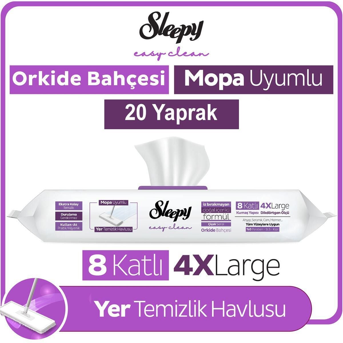 Sleepy Easy Clean Orkide Bahçesi Mopa Uyumlu Yer Temizlik Havlusu 20 Yaprak