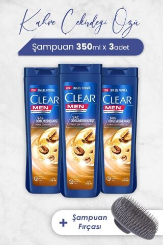 Clear Men Şampuan Saç Dökülmesine Karşı 350 ml x 3 Adet ve Şampuan Fırçası