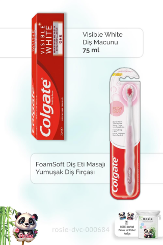 Colgate Visible White 75 ml Diş Macunu, FoamSoft Diş Eti Masajı Diş Fırçası ve ROSIE