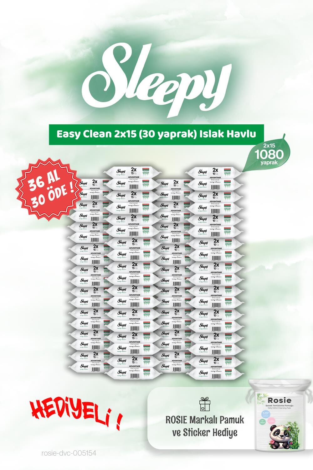36 AL 30 ÖDE Sleepy 2x15 Easy Clean Islak Mendil ve Rosie Hediye