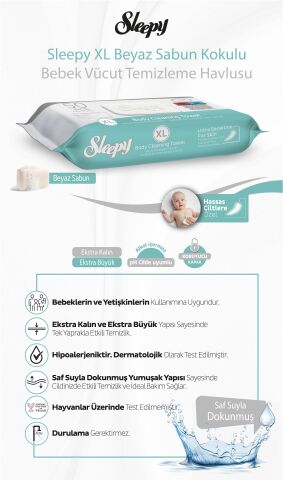 Sleepy XL Yetişkin Bez 12'li ve 50'li Vücut Temizleme Havlusu x7, ROSIE hediye