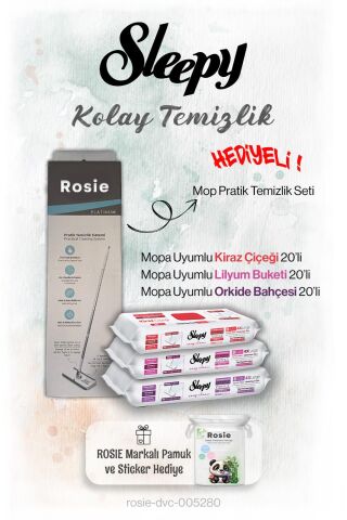 Sleepy 20'li Çiçek Serisi Mopa uyumlu ve Mop Seti, Rosie Hediyeli