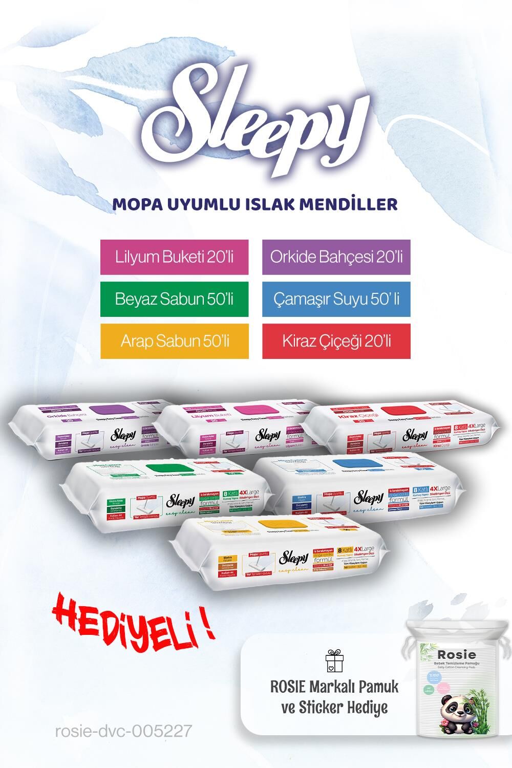 Sleepy Mop Ailesi (210 yaprak) ve Rosie pamuk hediye