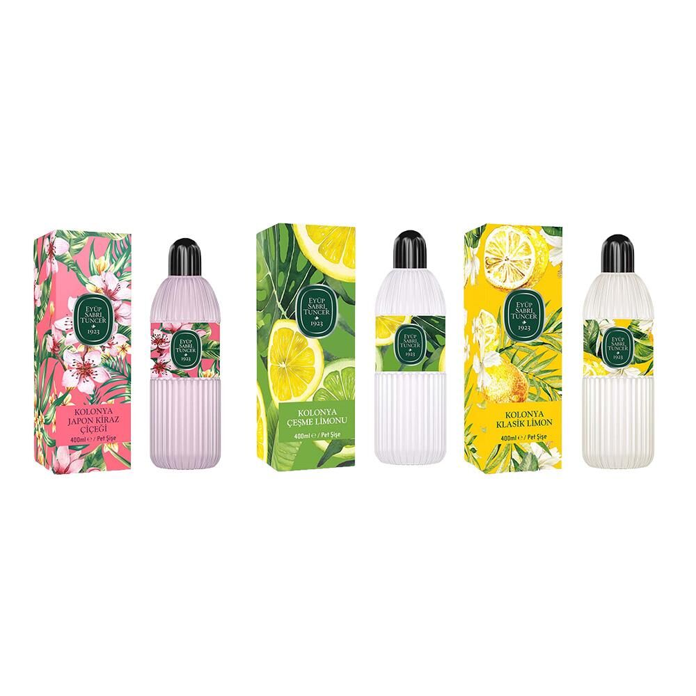 Eyüp Sabri Tuncer Kolonya Japon Kiraz Çiçeği, Çeşme Limonu ve Klasik Limon Pet Şişe 400 ML