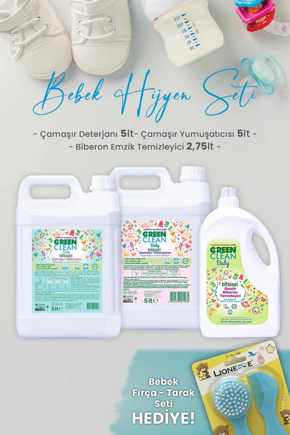 Green Clean Baby Çamaşır Deterjanı, Yumuşatıcı, Emzik Temizleyici ve Hediyeli