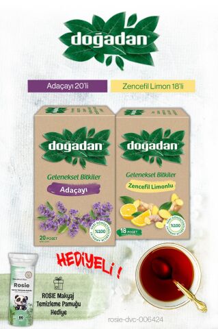 Doğadan Adaçayı ve Zencefil Limon Poşet Çay ve Rosie Hediyeli