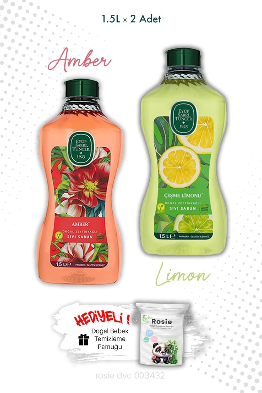 Zeytinyağlı Çeşme Limonu ve Amber Sıvı Sabun 1.5L  Eyüp Sabri Tuncer ve ROSIE
