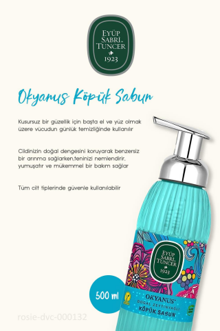 Eyüp Sabri Tuncer 3'lü Okyanus Köpük Sabun 500 ml, %100 Doğal ROSIE Pamuk
