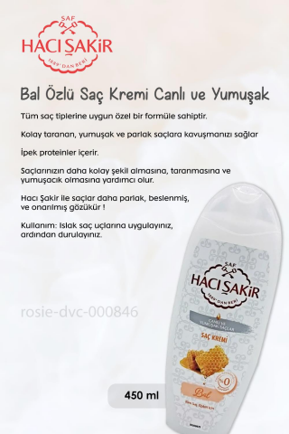 Hacı Şakir Hindistan Cevizi Şampuan 500 ml, Ballı Saç Kremi 450 ml ve ROSIE