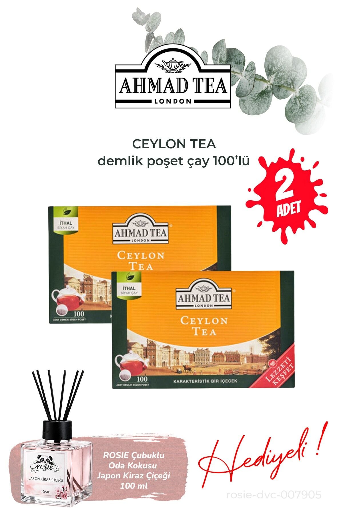 2 Adet, 100’lü Ceylon Tea Demlik Poşet ve Oda Kokusu