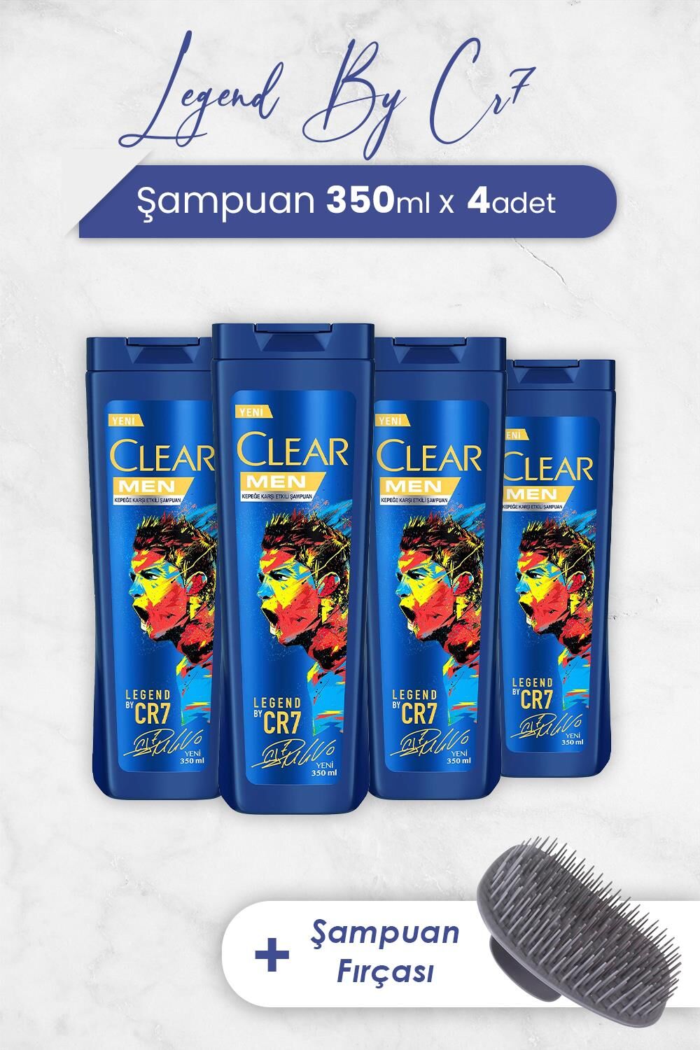 Clear Men Legend By Cristiano Ronaldo 350 ml x 4 Adet ve Şampuan Fırçası