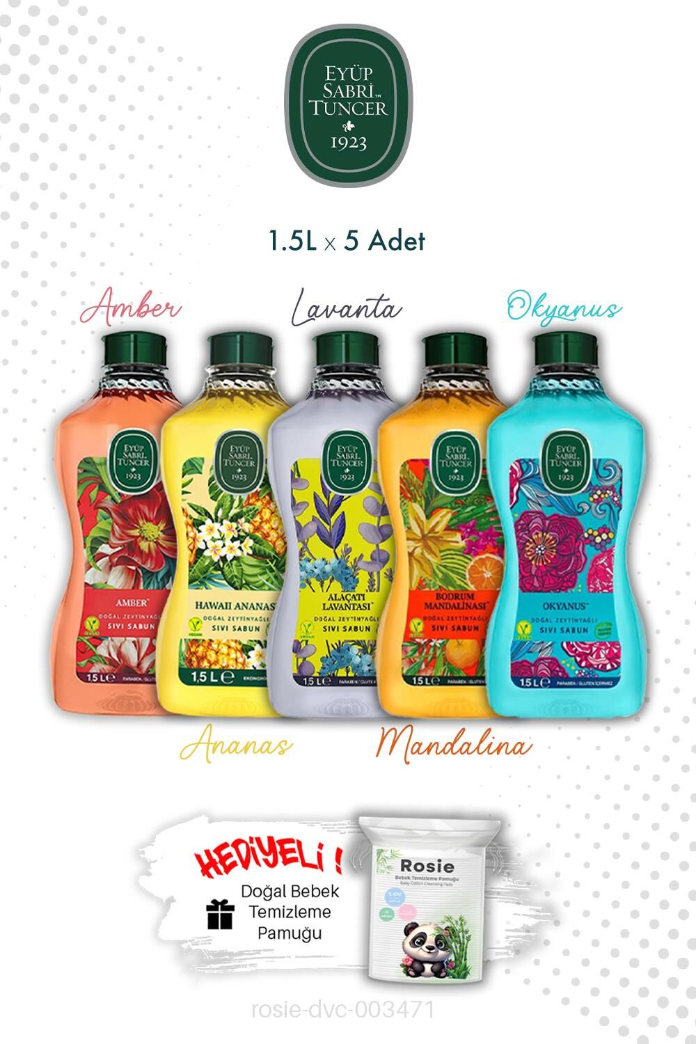 Eyüp Sabri Tuncer 5'li Set 1.5L Sıvı Sabun Kokular Diyarı ve ROSIE