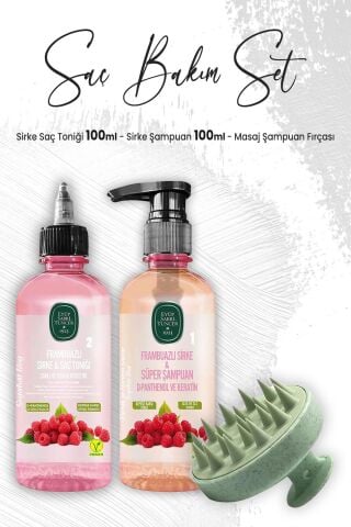 Eyüp Sabri Tuncer Sirke Frambuazlı Şampuan 100 ml, Saç Toniği 100 ml ve Masaj Şampuan Fırçası Yeşil