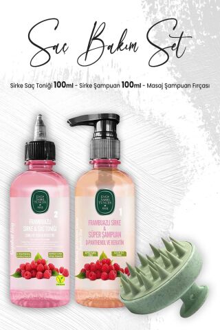 Eyüp Sabri Tuncer Sirke Frambuazlı Şampuan 100 ml, Saç Toniği 100 ml ve Masaj Şampuan Fırçası Yeşil