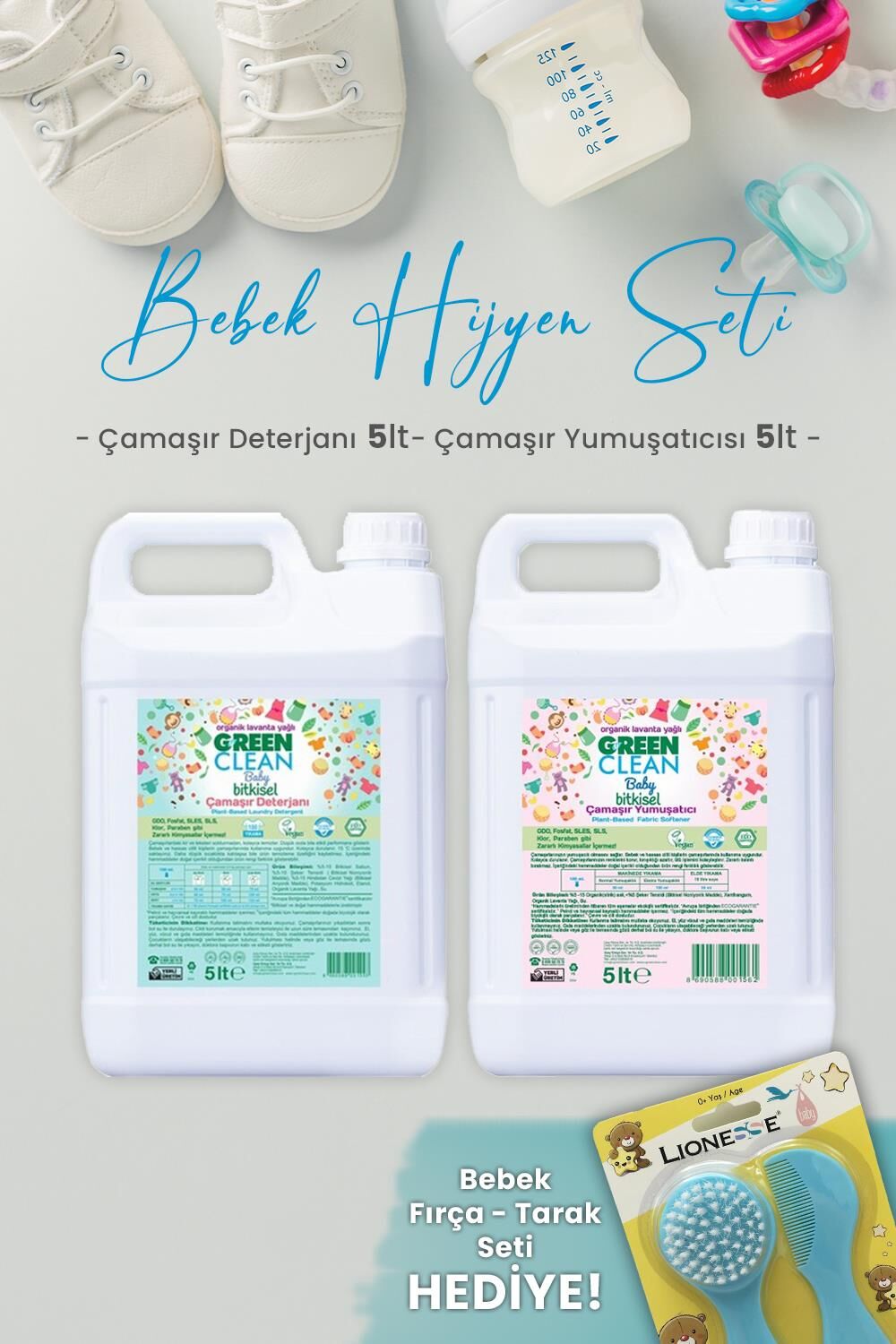 Green Clean Baby Çamaşır Deterjanı 5 lt, Yumuşatıcı 5 lt ve Hediyeli