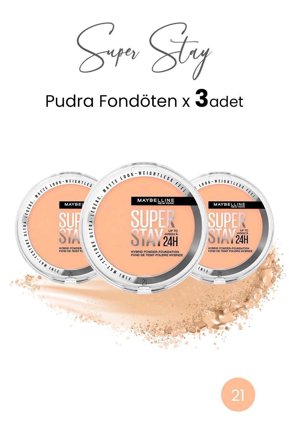 Maybelline New York Superstay Hibrit Pudra-Fondöten 21  x 3 Adet