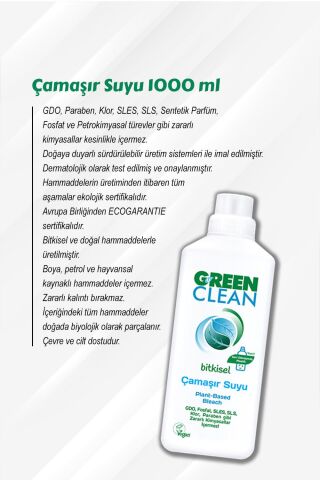 7 AL 6 ÖDE Green Clean Bitkisel Çamaşır Suyu 1000 ml ve Rosie Hediye