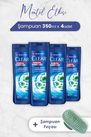 Clear Men Şampuan Ferahlatıcı Mentol Etkisi 350 ml x 4 Adet ve Şampuan Fırçası