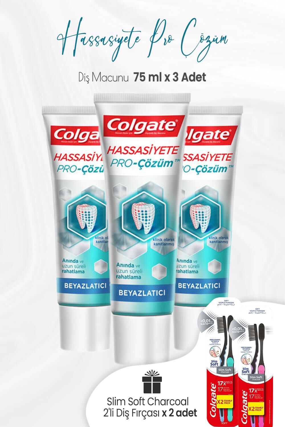 Colgate Hassasiyete Pro Çözüm Diş Macunu 75 ml x3 Adet ve 2'li Diş Fırçası x 2 Adet