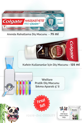 Kafein Kullananlar için 125 ml,  Hassasiyete Çözüm 75 ml Diş Macunu, Diş Macunu Aparatı ve ROSIE