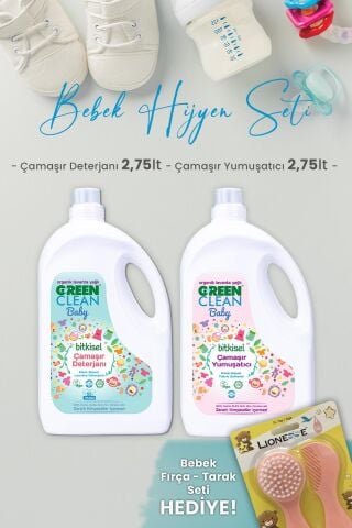 Green Clean Baby Çamaşır Deterjanı 2,75 lt, Yumuşatıcı 2,75 lt ve Hediyeli
