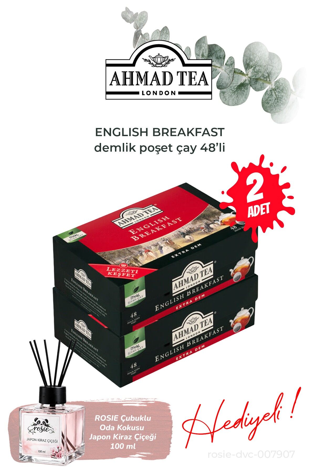 2 Adet, 48'li English Breakfast Demlik Poşet ve Oda Kokusu