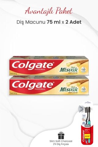 Colgate Misvak Özlü Diş Macunu 75 ml x 2 Adet ve 2'li Diş Fırçası