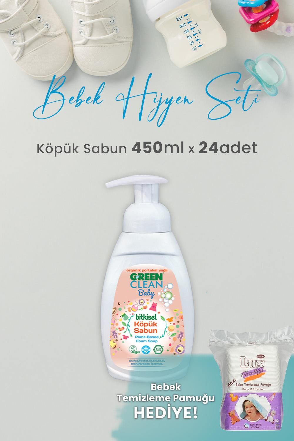 Green Clean Baby Köpük Sabun Portakal Yağlı 450 ml x 24 Adet ve Hediyeli