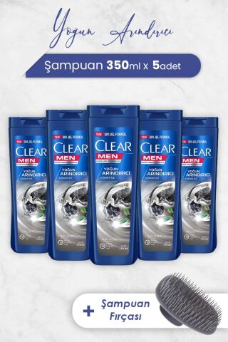 Clear Men Şampuan Yoğun Arındırıcı 350 ml x 5 Adet ve Şampuan Fırçası