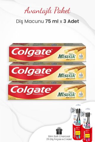 Colgate Misvak Özlü Diş Macunu 75 ml x 3 Adet ve 2'li Diş Fırçası x 2 Adet