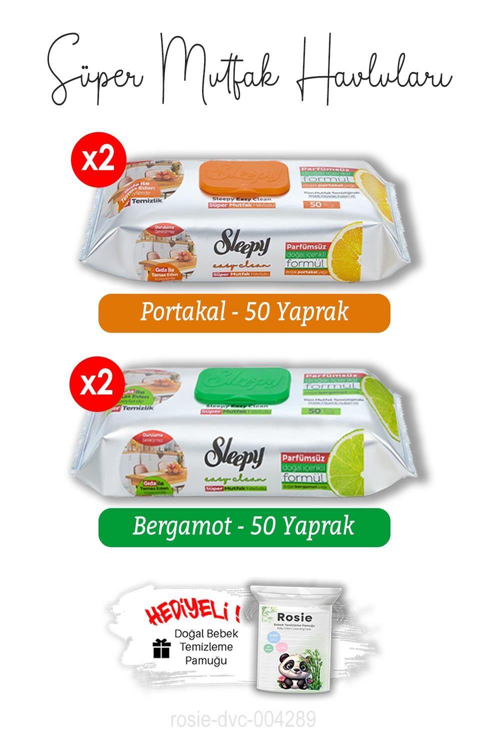 Süper Mutfak Havlusu Bergamot (x2) ve Portakal (x2) 50'li ve ROSIE