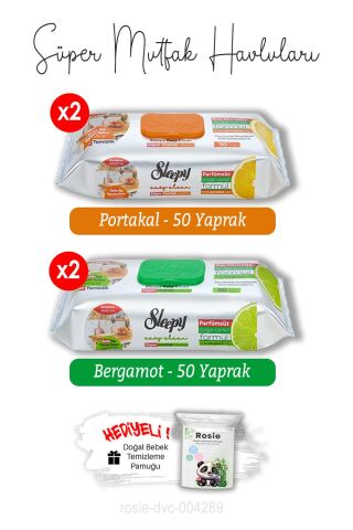 Süper Mutfak Havlusu Bergamot (x2) ve Portakal (x2) 50'li ve ROSIE