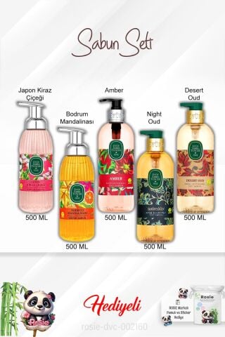 Sabun Paket 500 ML Desert Oud, Amber, Bodrum Mandalina, Kiraz Çiçeği, Night Oud ve Rosie