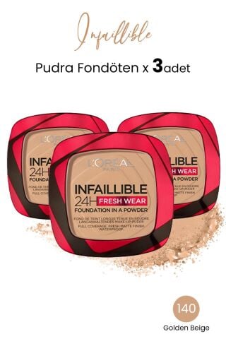 Loreal Paris Infaillible 24H Fresh Wear Pudra Fondöten 140 Golden Beige x 3 Adet