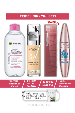 Maybelline Lash Sensational  Maskara, 40 Witty Ruj,1N Nötr Alt Ton Fondöten, Misel Su ve ROSIE