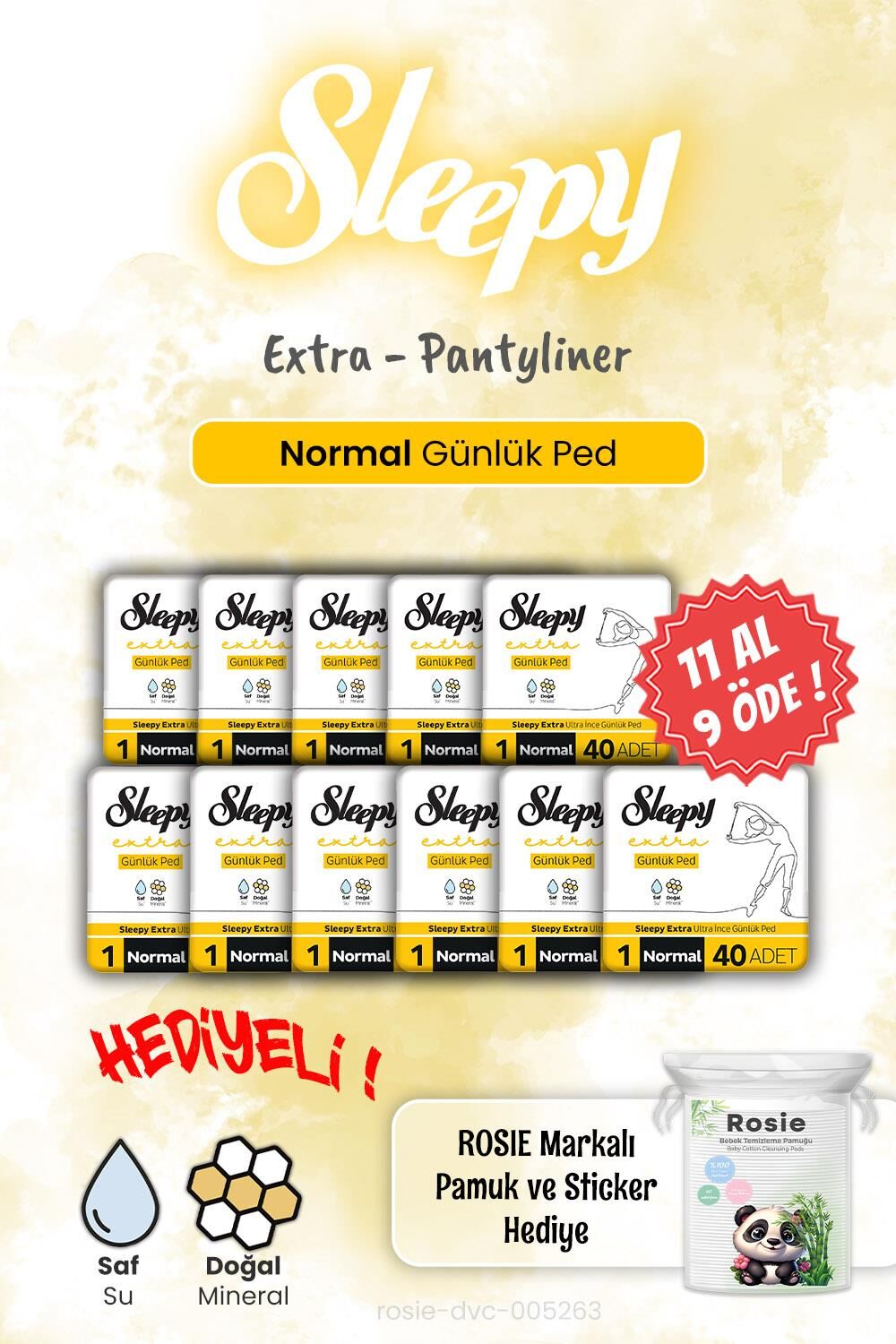 Sleepy 11 AL 9 ÖDE Extra 40'lı Günlük Ped Normal 40'lı ve Rosie Hediye
