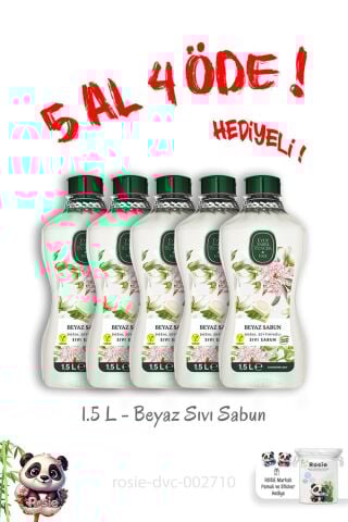 Doğal Zeytinyağlı Sıvı Beyaz Sabun 1.5 L 5 Al 4 Öde ve Rosie Hediye