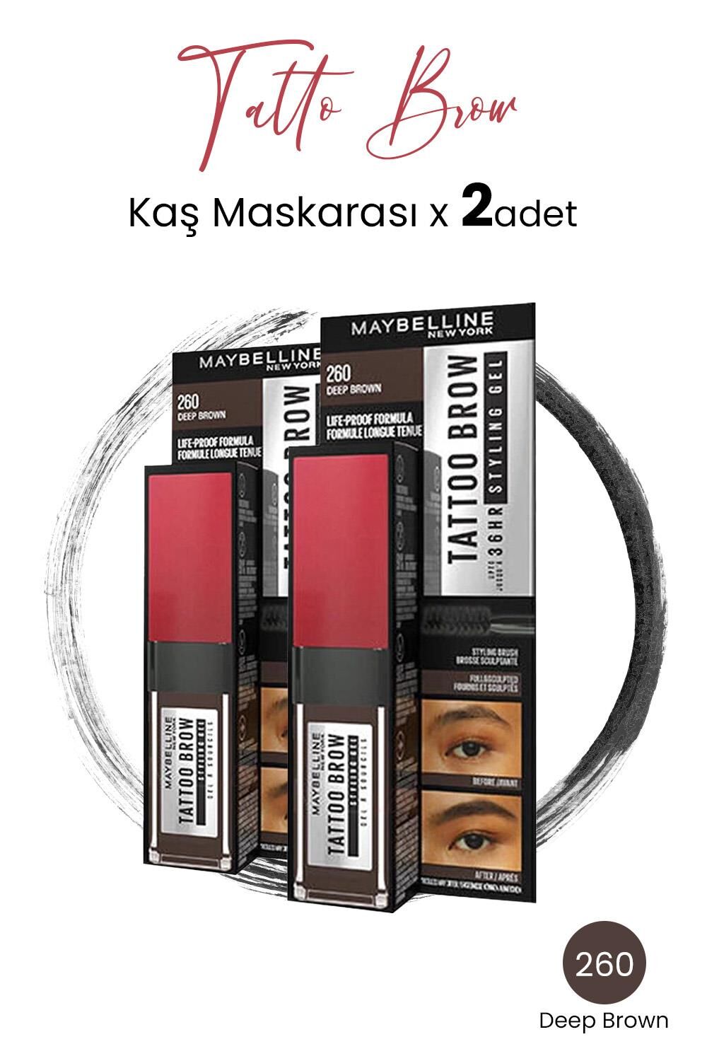 Maybelline New York Tattoo Brow 36H Kaş Maskarası 260 Deep Brown  x 2 Adet