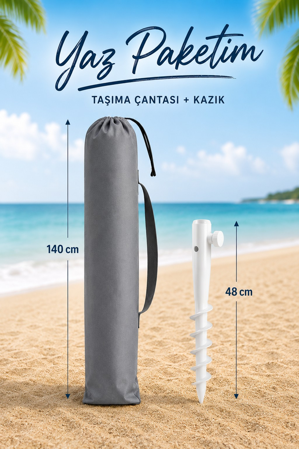 Beyaz Kum Kazığı ve Şemsiye taşıma çantası