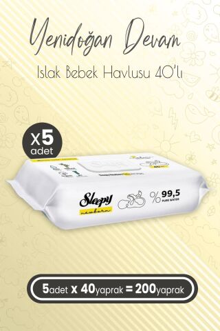 Sleepy Yenidoğan Devam Islak Bebek Bakım Havlusu 40'lı x 5 (200 Yaprak)