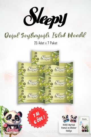 7 AL 6 ÖDE Sleepy Zeytinyağlı Islak Havlu 25'li ve ROSIE