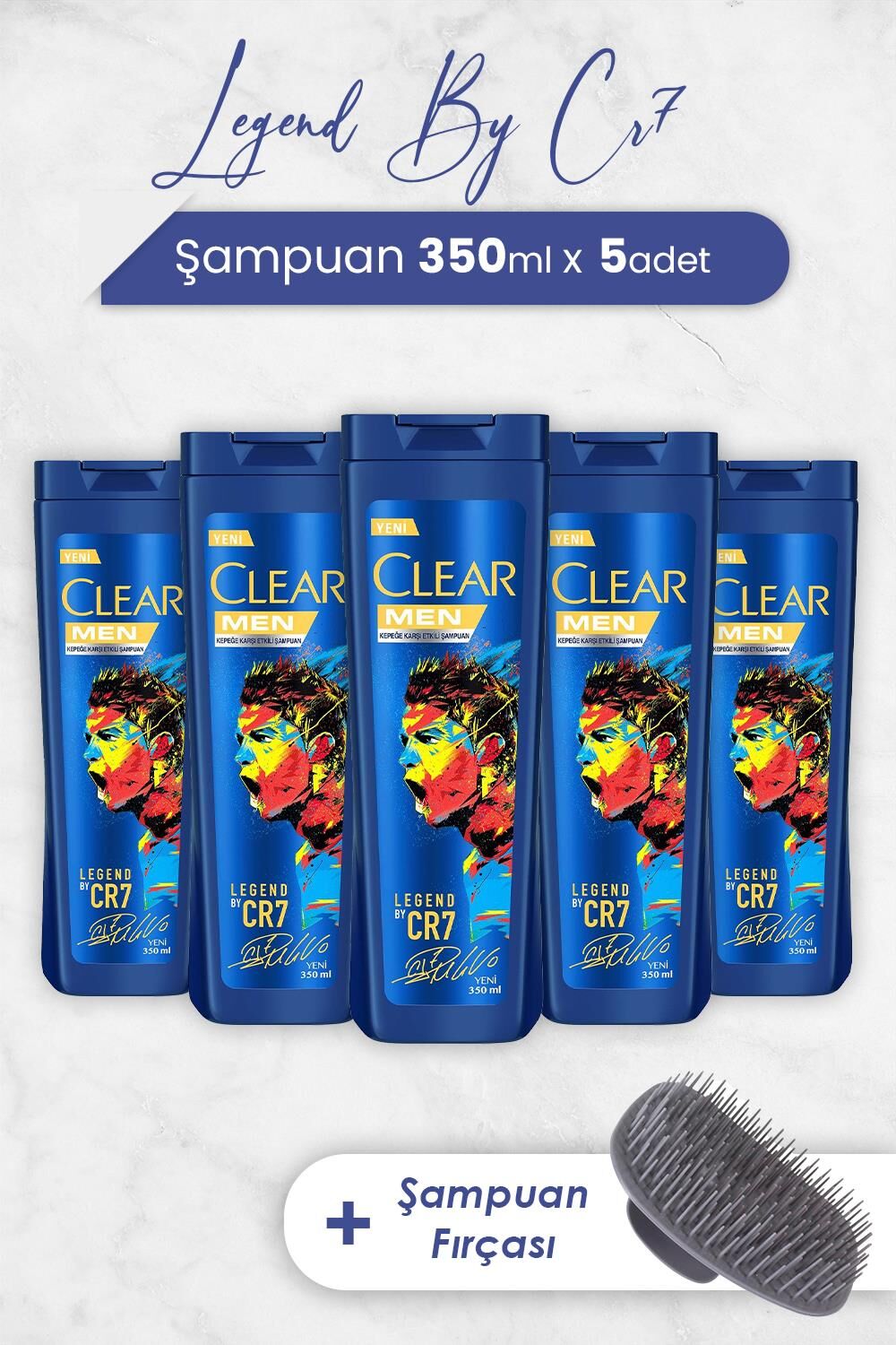 Clear Men Legend By Cristiano Ronaldo 350 ml x 5 Adet ve Şampuan Fırçası