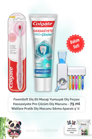 Colgate Hassasiyete Pro Çözüm Diş Macunu 75 ml,  FoamSoft Diş Fırçası,  Diş Macunu Aparatı ve ROSIE